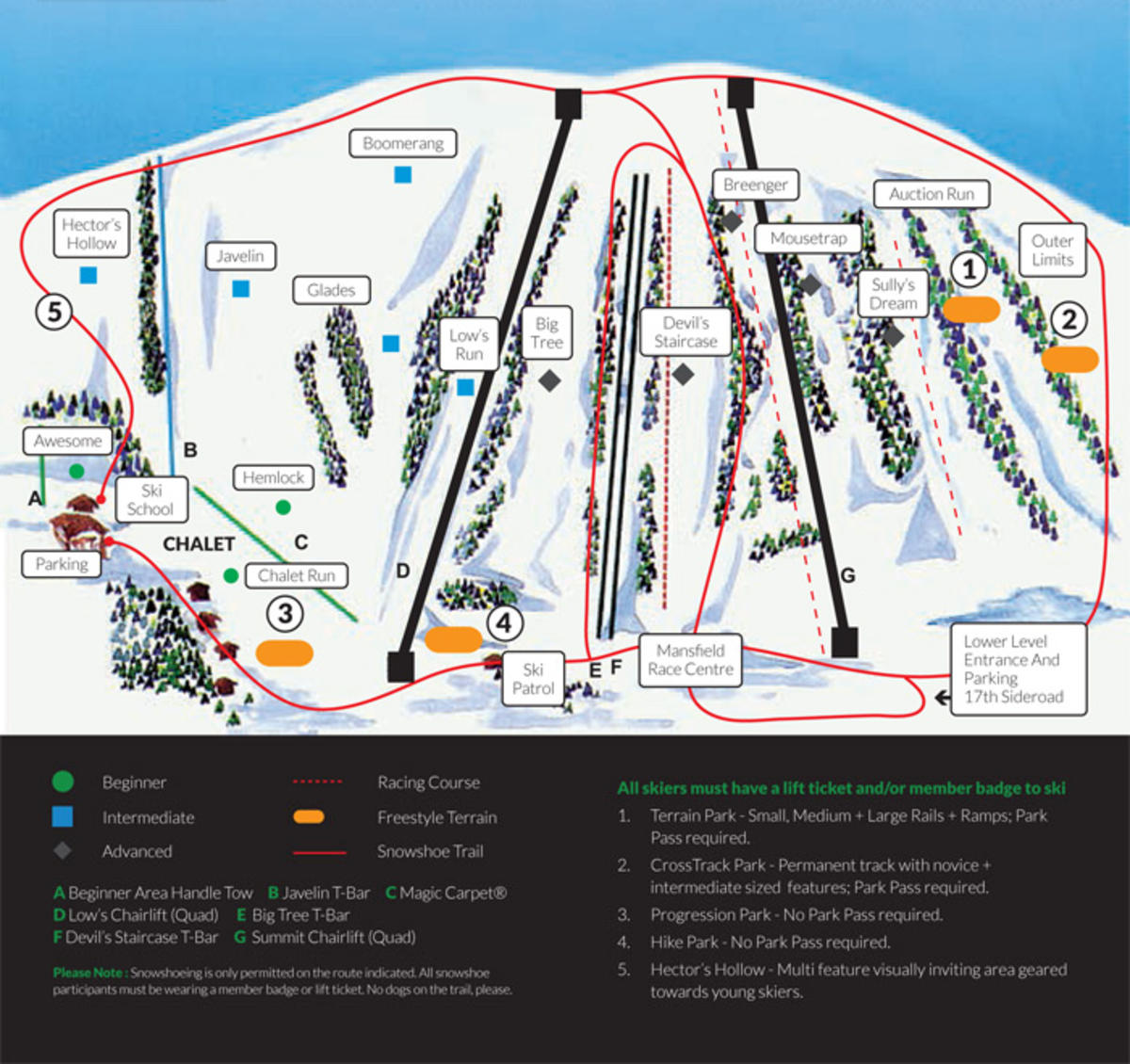 Mansfield Ski Club Trail Map | SkiCentral.com